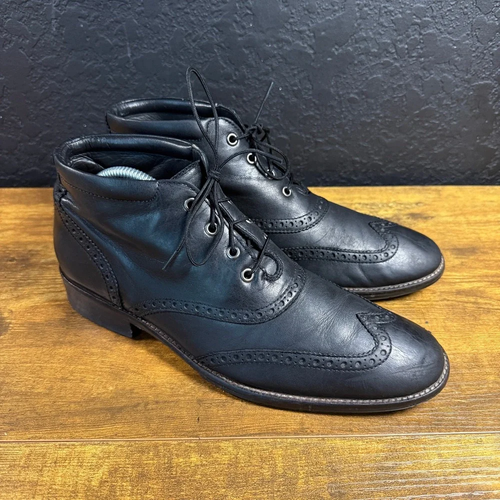Cole Haan C11052 Black Leather Wingtip Brogue Dress Boots Mens 8 M